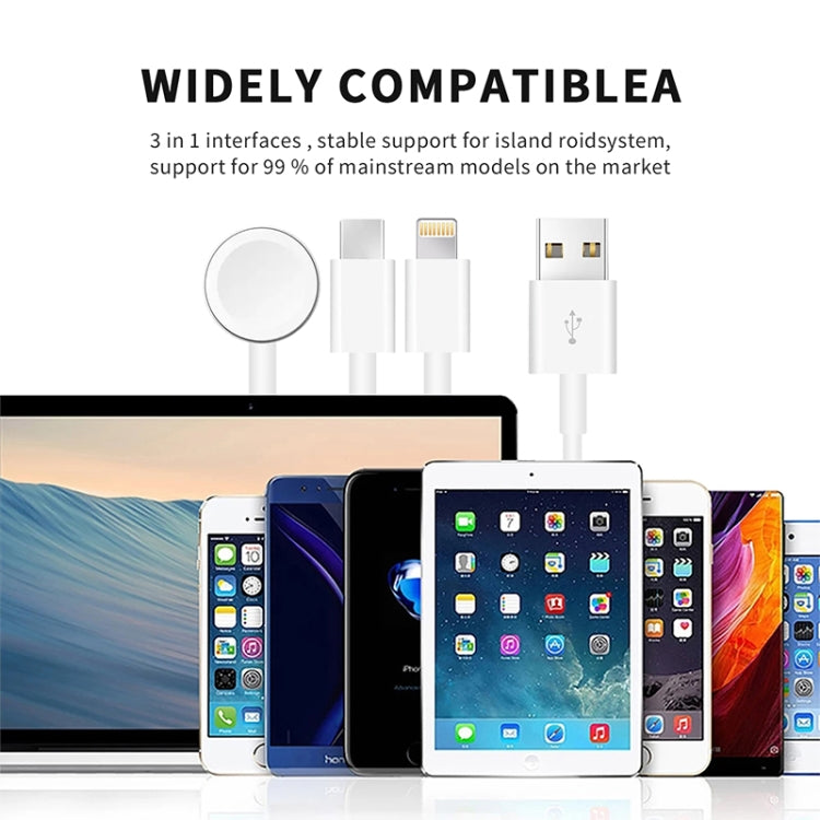 For Apple Watch Series & iPhone & Phone with Type-C Port 3 in 1 USB Magnetic Charging Cable 4ft/1.2m by bashfashion