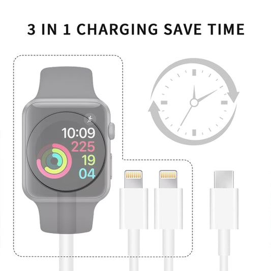 For Apple Watch Series & iPhone 3 in 1 Type-C Magnetic Charging Cable 4ft/1.2m by bashfashion