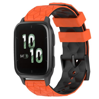 For Garmin Forerunner Sq2 20mm Football Pattern Two-Color Silicone Watch Band(Orange+Black) by bashfashion