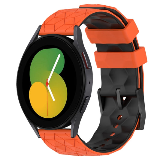 For Samsung Galaxy Watch 5 44mm 20mm Football Pattern Two-Color Silicone Watch Band(Orange+Black) by bashfashion