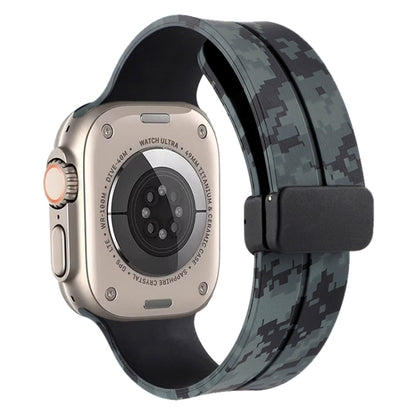 Magnetic Clasp Camouflage Silicone Watch Band For Apple Watch Ultra 49mm(Camouflage Black) by bashfashion