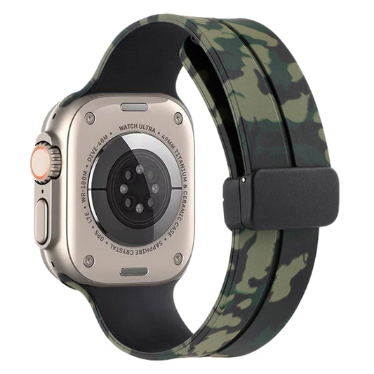 Magnetic Clasp Camouflage Silicone Watch Band For Apple Watch Ultra 49mm(Camouflage Army Green) by bashfashion