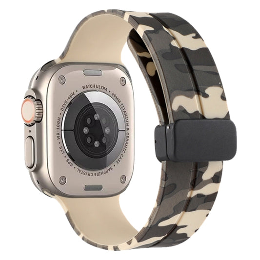 Magnetic Clasp Camouflage Silicone Watch Band For Apple Watch Ultra 49mm(Camouflage Khaki) by bashfashion