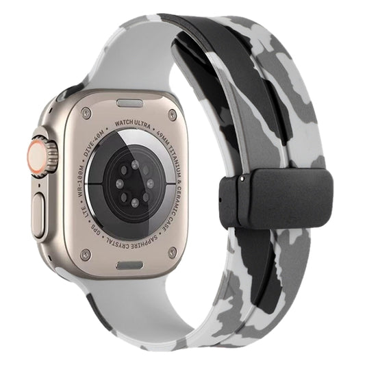 Magnetic Clasp Camouflage Silicone Watch Band For Apple Watch Ultra 49mm(Camouflage Light Grey) by bashfashion