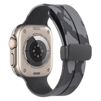 Magnetic Clasp Camouflage Silicone Watch Band For Apple Watch Ultra 49mm(Camouflage Dark Grey) by bashfashion