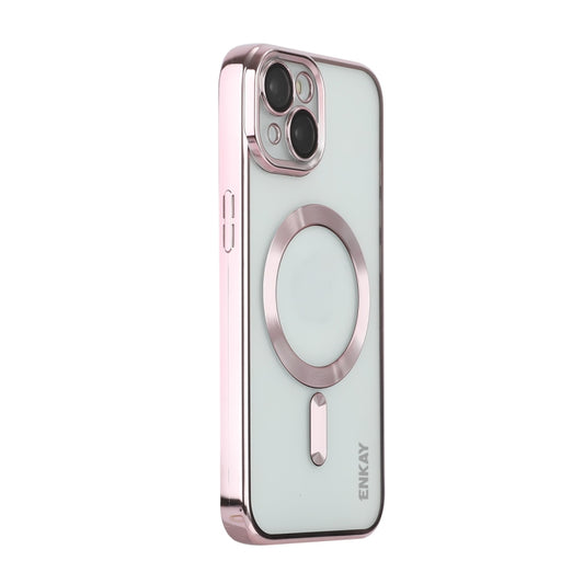 For iPhone 13 ENKAY Electroplated MagSafe Shockproof TPU Phone Case with Lens Film(Pink) by ENKAY