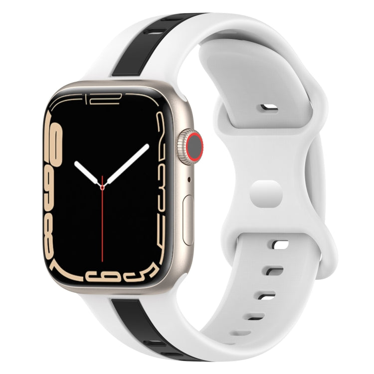 Butterfly Buckle Two-Color Silicone Watch Band For Apple Watch Series 8&7 45mm / SE 2&6&SE&5&4 44mm / 3&2&1 42mm(White+Black) by bashfashion