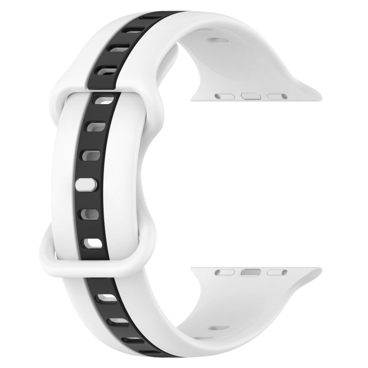 Butterfly Buckle Two-Color Silicone Watch Band For Apple Watch Series 8&7 45mm / SE 2&6&SE&5&4 44mm / 3&2&1 42mm(White+Black) by bashfashion
