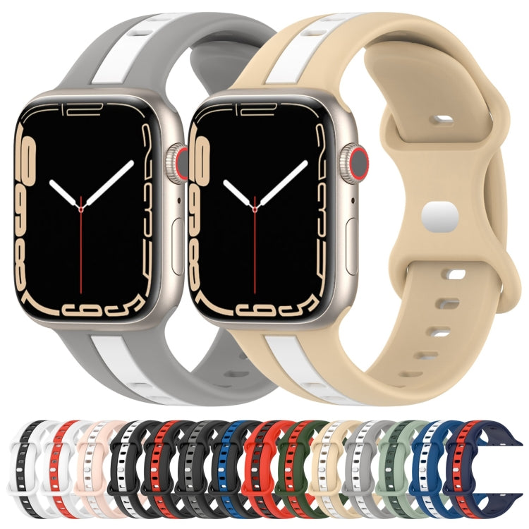 Butterfly Buckle Two-Color Silicone Watch Band For Apple Watch Series 8&7 45mm / SE 2&6&SE&5&4 44mm / 3&2&1 42mm(White+Black) by bashfashion