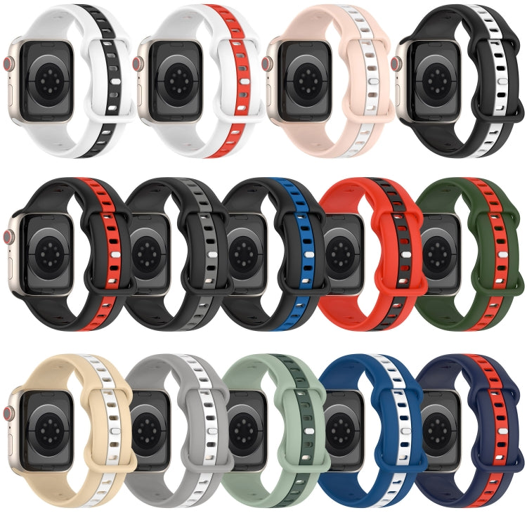 Butterfly Buckle Two-Color Silicone Watch Band For Apple Watch Series 8&7 45mm / SE 2&6&SE&5&4 44mm / 3&2&1 42mm(White+Black) by bashfashion
