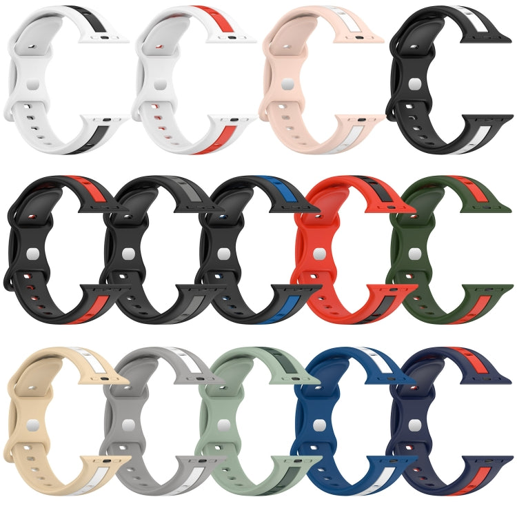 Butterfly Buckle Two-Color Silicone Watch Band For Apple Watch Series 8&7 45mm / SE 2&6&SE&5&4 44mm / 3&2&1 42mm(White+Black) by bashfashion