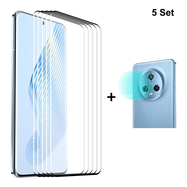 For Honor Magic5 5pcs ENKAY 3D Hot Bending Edge Glue Tempered Glass Full Film with Lens Film by ENKAY