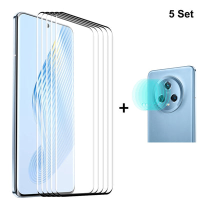 For Honor Magic5 5pcs ENKAY 3D Hot Bending Edge Glue Tempered Glass Full Film with Lens Film by ENKAY