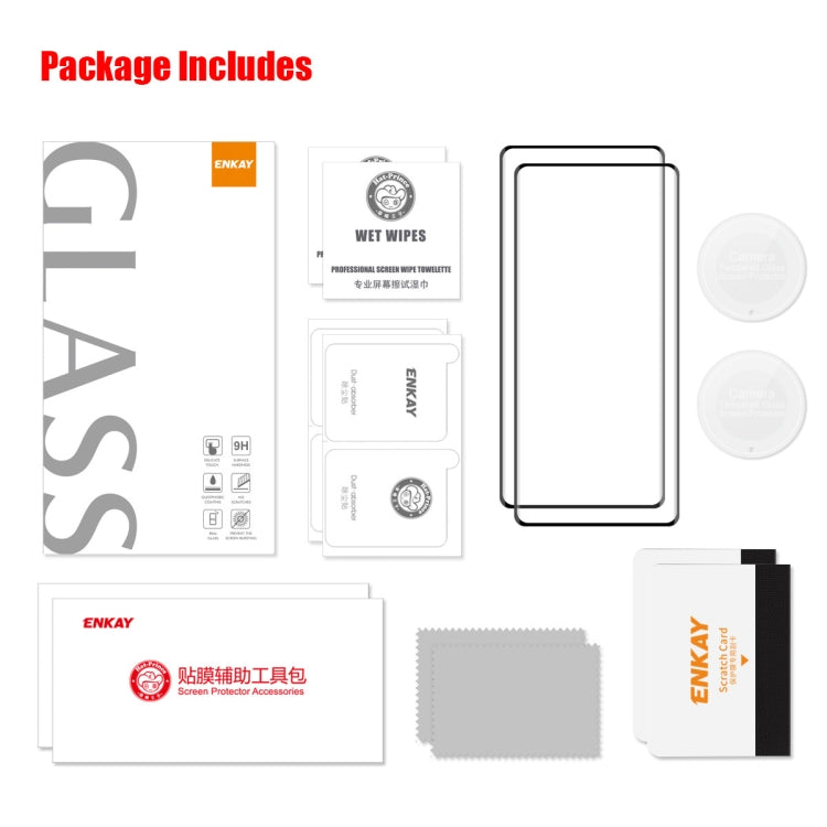 For Honor X9A / Magic5 Lite 2pcs ENKAY 0.26mm 3D Hot Bending Tempered Glass Full Film with Lens Film by ENKAY