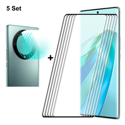 For Honor X9A / Magic5 Lite 5pcs ENKAY 0.26mm 3D Hot Bending Tempered Glass Full Film with Lens Film by ENKAY