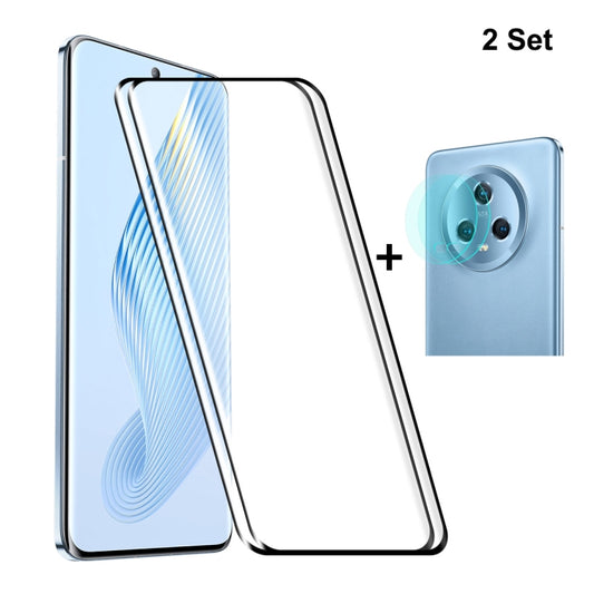 For Honor Magic5 2pcs ENKAY 0.26mm 3D Hot Bending Tempered Glass Full Film with Lens Film by ENKAY