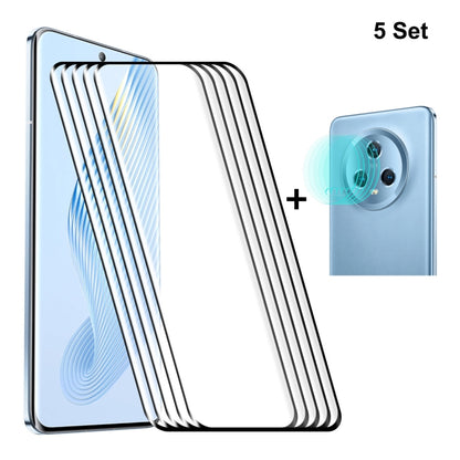 For Honor Magic5 5pcs ENKAY 0.26mm 3D Hot Bending Tempered Glass Full Film with Lens Film by ENKAY