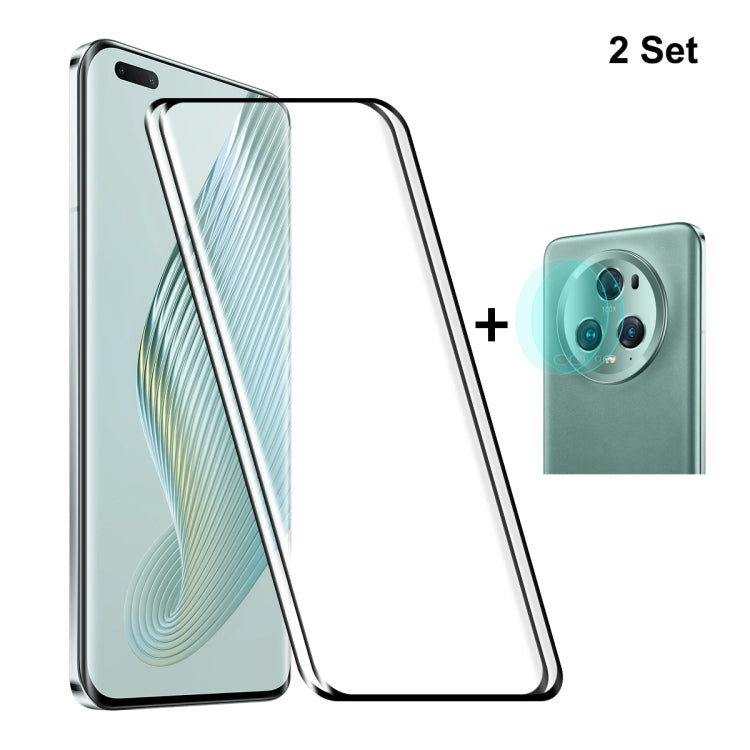 For Honor Magic5 Pro 2pcs ENKAY 0.26mm 3D Hot Bending Tempered Glass Full Film with Lens Film by ENKAY