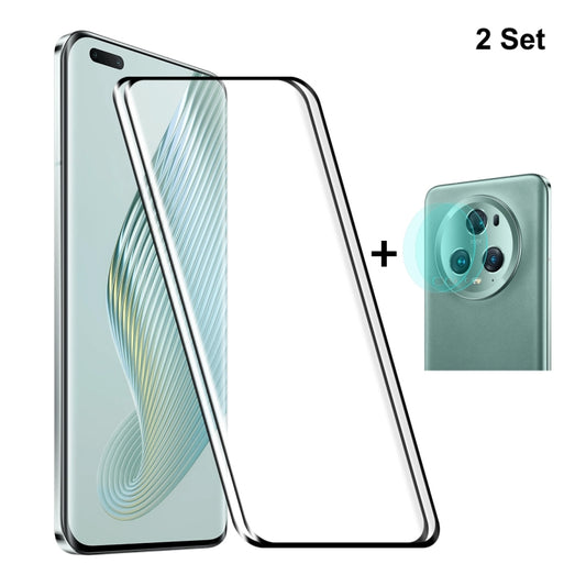 For Honor Magic5 Pro 2pcs ENKAY 0.26mm 3D Hot Bending Tempered Glass Full Film with Lens Film by ENKAY