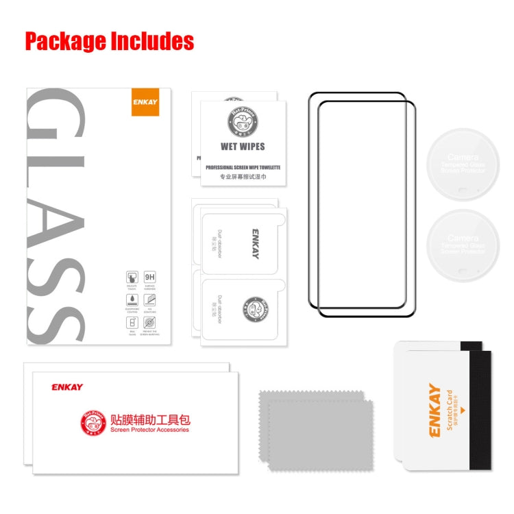 For Honor Magic5 Pro 2pcs ENKAY 0.26mm 3D Hot Bending Tempered Glass Full Film with Lens Film by ENKAY