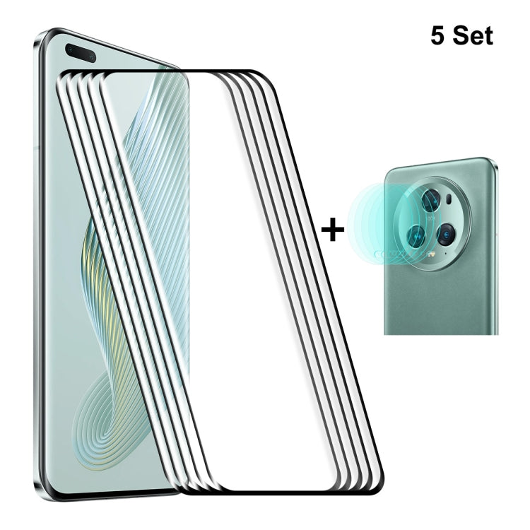 For Honor Magic5 Pro 5pcs ENKAY 0.26mm 3D Hot Bending Tempered Glass Full Film with Lens Film by ENKAY