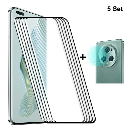 For Honor Magic5 Pro 5pcs ENKAY 0.26mm 3D Hot Bending Tempered Glass Full Film with Lens Film by ENKAY