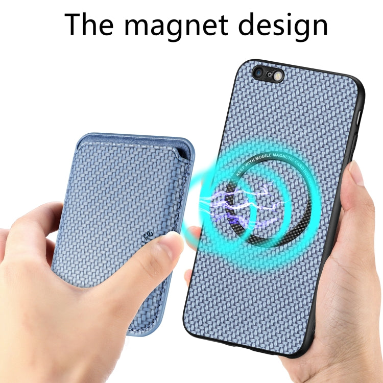 For iPhone 6 Plus / 6S Plus Carbon Fiber Leather Card Magsafe Magnetic Phone Case(Blue) by bashfashion