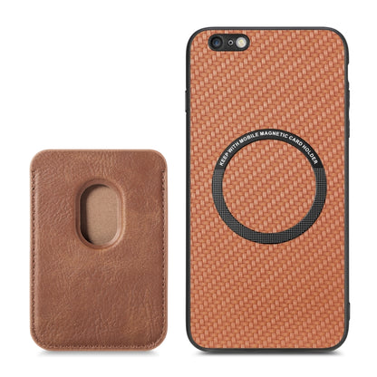 For iPhone 6 Plus / 6S Plus Carbon Fiber Leather Card Magsafe Magnetic Phone Case(Brown) by bashfashion