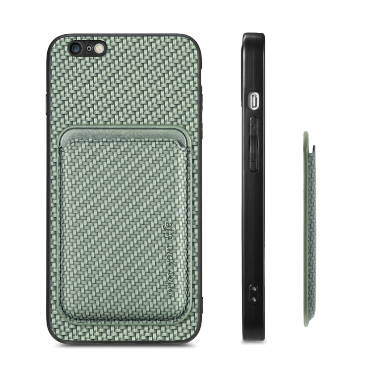 For iPhone 6 Plus / 6S Plus Carbon Fiber Leather Card Magsafe Magnetic Phone Case(Green) by bashfashion
