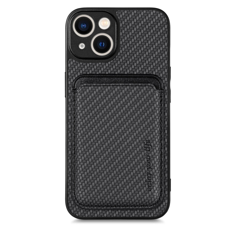 For iPhone 13 Carbon Fiber Leather Card Magsafe Magnetic Phone Case(Black) by bashfashion