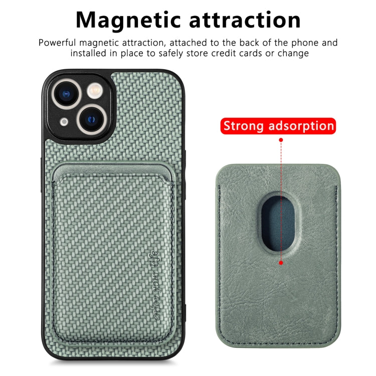 For iPhone 13 Carbon Fiber Leather Card Magsafe Magnetic Phone Case(Green) by bashfashion