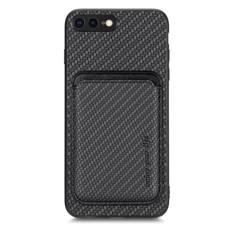 For iPhone 7 Plus / 8 Plus Carbon Fiber Leather Card Magsafe Magnetic Phone Case(Black) by bashfashion