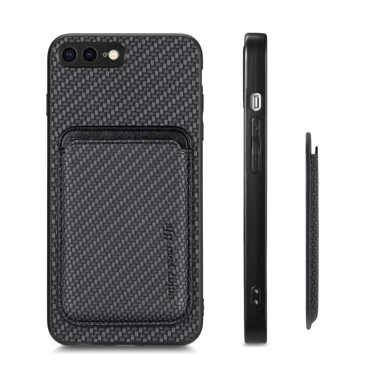 For iPhone 7 Plus / 8 Plus Carbon Fiber Leather Card Magsafe Magnetic Phone Case(Black) by bashfashion