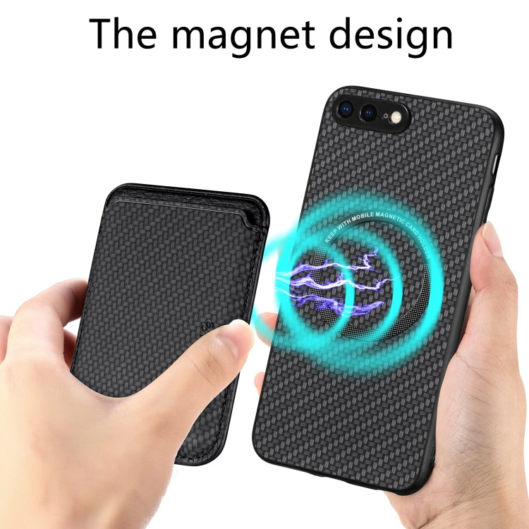For iPhone 7 Plus / 8 Plus Carbon Fiber Leather Card Magsafe Magnetic Phone Case(Black) by bashfashion