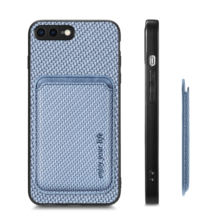 For iPhone 7 Plus / 8 Plus Carbon Fiber Leather Card Magsafe Magnetic Phone Case(Blue) by bashfashion