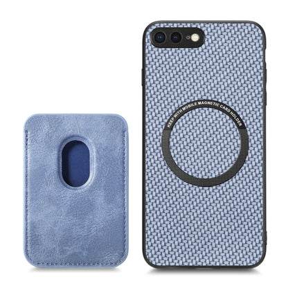 For iPhone 7 Plus / 8 Plus Carbon Fiber Leather Card Magsafe Magnetic Phone Case(Blue) by bashfashion