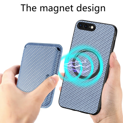 For iPhone 7 Plus / 8 Plus Carbon Fiber Leather Card Magsafe Magnetic Phone Case(Blue) by bashfashion
