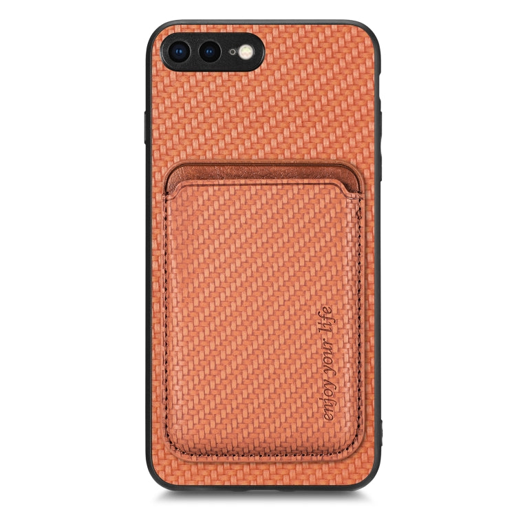 For iPhone 7 Plus / 8 Plus Carbon Fiber Leather Card Magsafe Magnetic Phone Case(Brown) by bashfashion