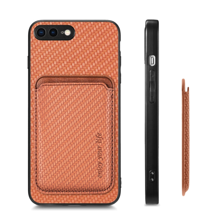 For iPhone 7 Plus / 8 Plus Carbon Fiber Leather Card Magsafe Magnetic Phone Case(Brown) by bashfashion