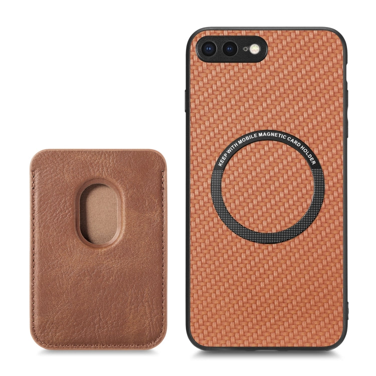 For iPhone 7 Plus / 8 Plus Carbon Fiber Leather Card Magsafe Magnetic Phone Case(Brown) by bashfashion