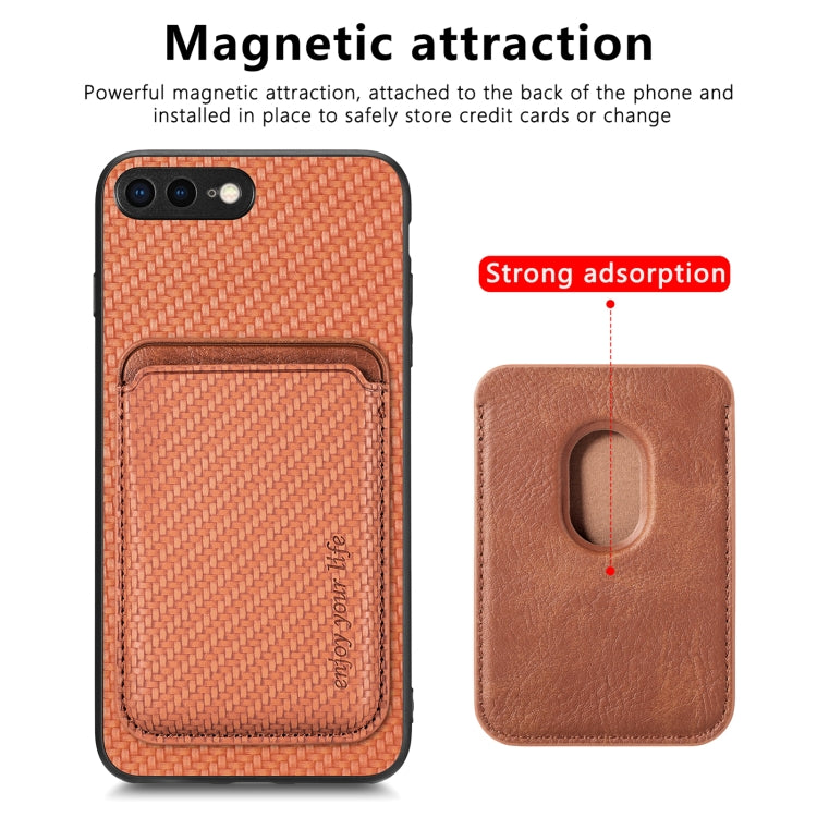 For iPhone 7 Plus / 8 Plus Carbon Fiber Leather Card Magsafe Magnetic Phone Case(Brown) by bashfashion