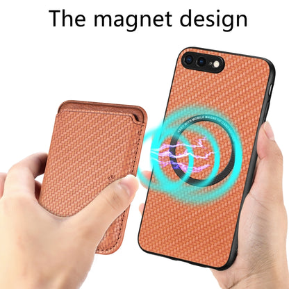 For iPhone 7 Plus / 8 Plus Carbon Fiber Leather Card Magsafe Magnetic Phone Case(Brown) by bashfashion