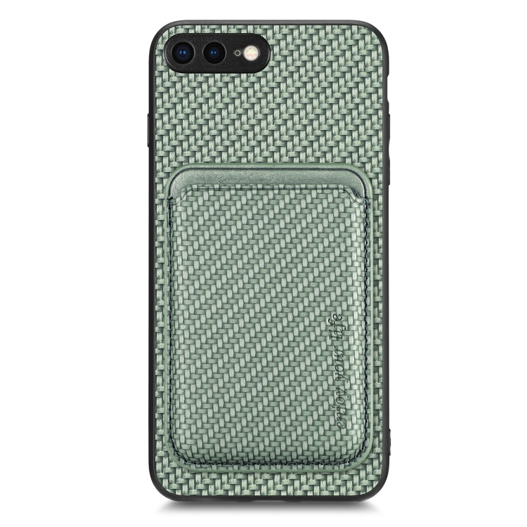 For iPhone 7 Plus / 8 Plus Carbon Fiber Leather Card Magsafe Magnetic Phone Case(Green) by bashfashion