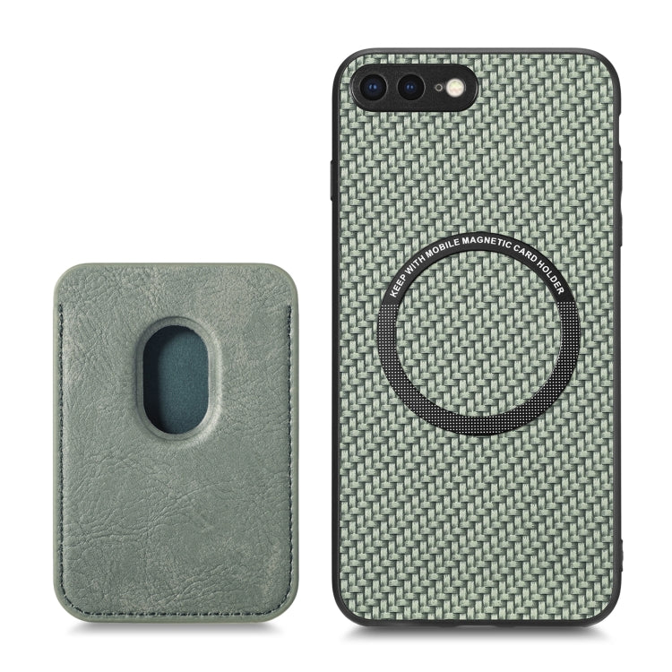 For iPhone 7 Plus / 8 Plus Carbon Fiber Leather Card Magsafe Magnetic Phone Case(Green) by bashfashion