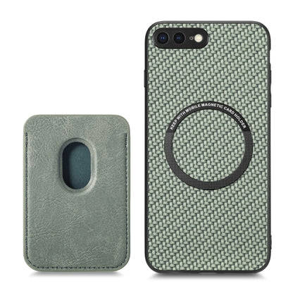 For iPhone 7 Plus / 8 Plus Carbon Fiber Leather Card Magsafe Magnetic Phone Case(Green) by bashfashion