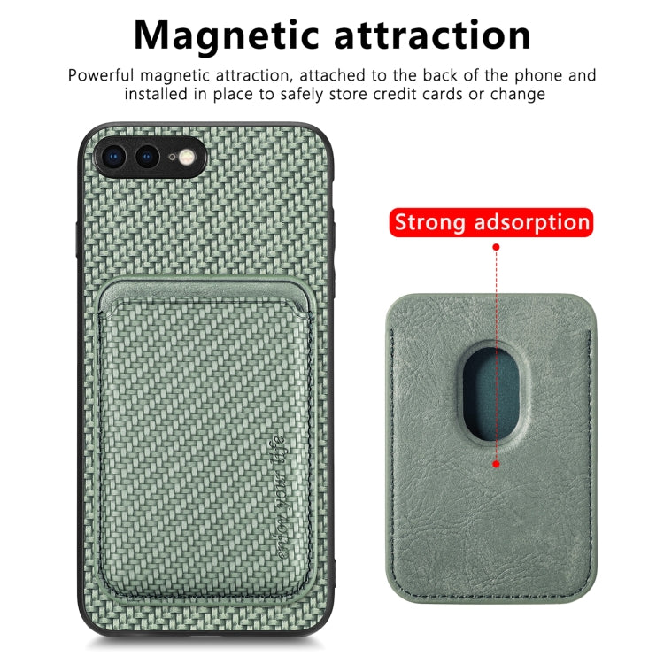For iPhone 7 Plus / 8 Plus Carbon Fiber Leather Card Magsafe Magnetic Phone Case(Green) by bashfashion