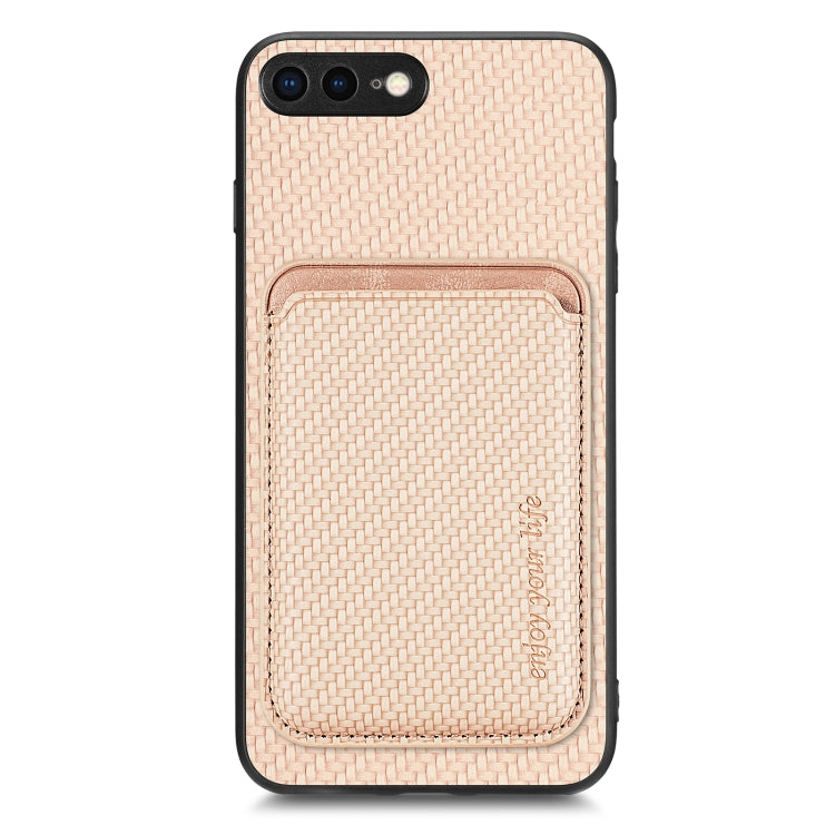 For iPhone 7 Plus / 8 Plus Carbon Fiber Leather Card Magsafe Magnetic Phone Case(Khaki) by bashfashion