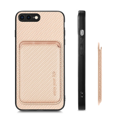 For iPhone 7 Plus / 8 Plus Carbon Fiber Leather Card Magsafe Magnetic Phone Case(Khaki) by bashfashion