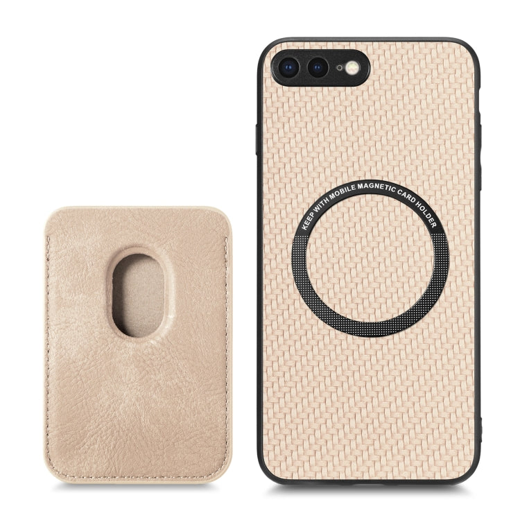 For iPhone 7 Plus / 8 Plus Carbon Fiber Leather Card Magsafe Magnetic Phone Case(Khaki) by bashfashion