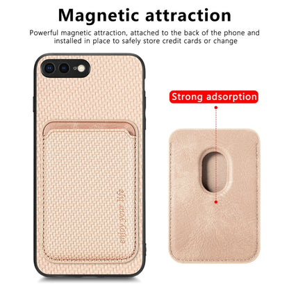 For iPhone 7 Plus / 8 Plus Carbon Fiber Leather Card Magsafe Magnetic Phone Case(Khaki) by bashfashion